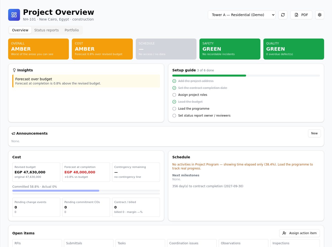 ZENTRAC project overview with cost, schedule, safety and quality status
